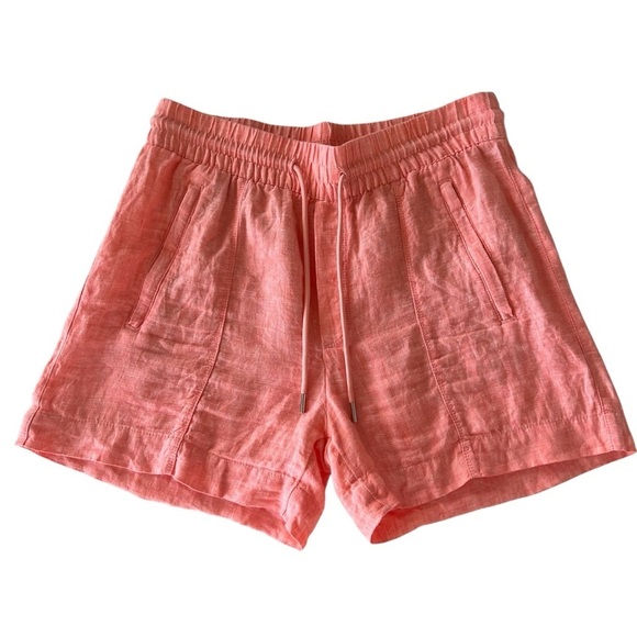 Athleta Retreat Linen Mid Rise Short Elastic Drawstring Salmon Pink Size 4 - Picture 4 of 12